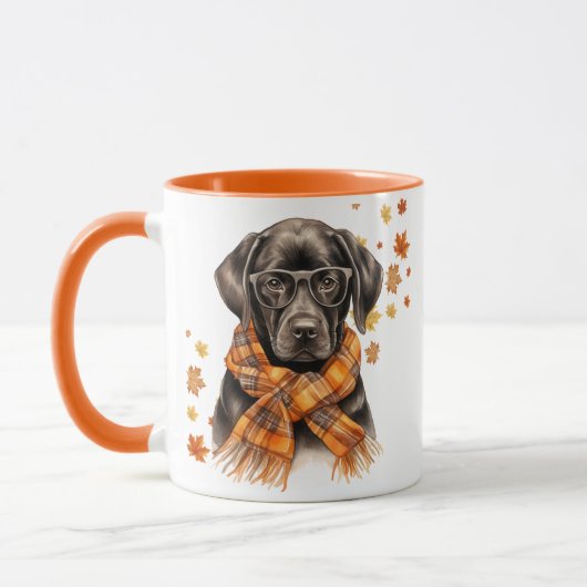 Mug Black Labrador Retriever Glaces Plaid Scarf Fall (Gauche)