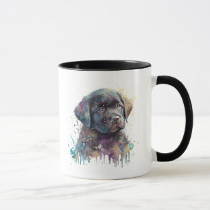 Mug Black Labrador Retriever Pupin Watercolor AI Art