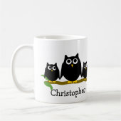 Mug Black Owls Design Personalised (Gauche)