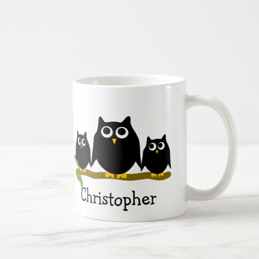 Mug Black Owls Design Personalised (Droite)