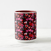 Mug Black Pink Red Hearts Love Pattern (Centre)