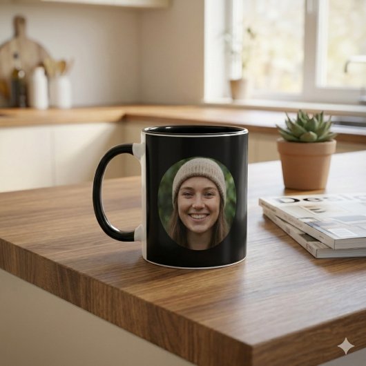 Mug Black Simple Custom Photo Minimal Modern Design