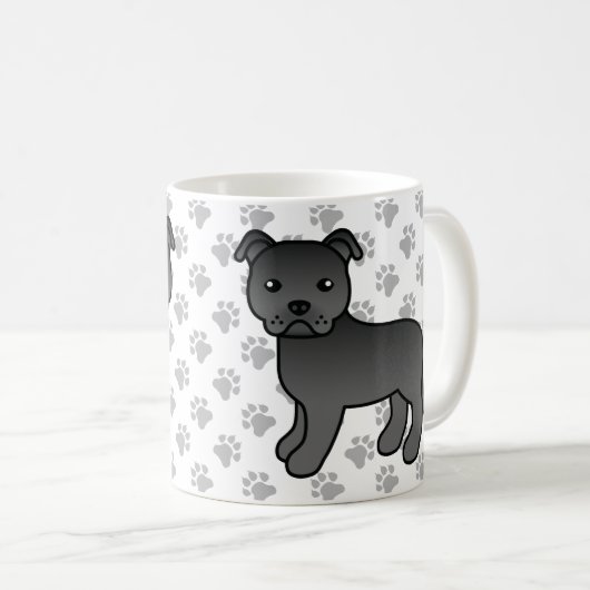Mug Black Staffordshire Bull Terrier mignon Dessin Car (Devant droit)
