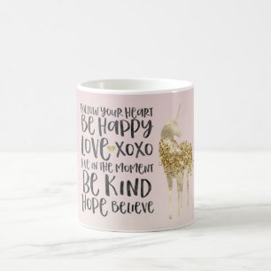 Mug Black Watercolor Inspirational Gold Unicorn