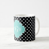 Mug Black What Pois Aqua Quatrefoil 3 Monogramme (Devant droit)