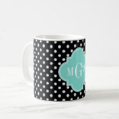 Mug Black What Pois Aqua Quatrefoil 3 Monogramme (Devant gauche)