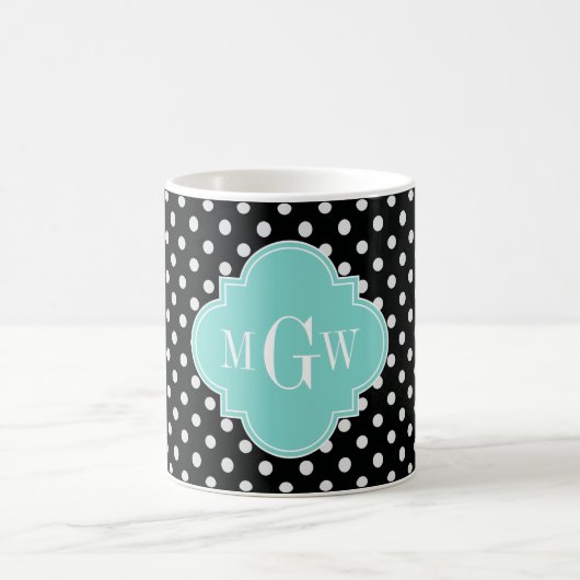 Mug Black What Pois Aqua Quatrefoil 3 Monogramme (Centre)