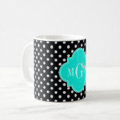 Mug Black What Polka Dot Brt Aqua Quatrefoil 3 Monogra (Devant gauche)