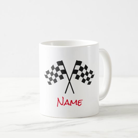 Mug Black White À damiers Flags Voiture Racing Sports  (Devant droit)