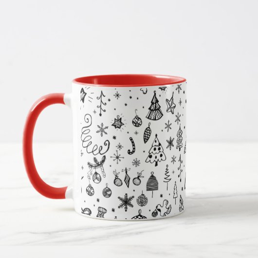 Mug Black & White Christmas Icons Pattern – Cute  (Gauche)