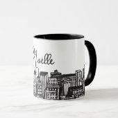 Mug Black & White Downtown City, gratte-ciels, nom (Devant droit)