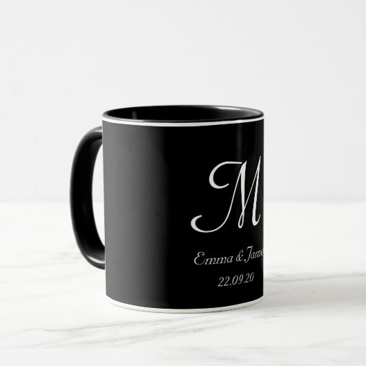 Mug Black & White Elegant Monogram Initial Name  (Devant gauche)