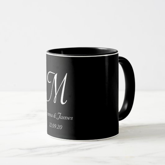 Mug Black & White Elegant Monogram Initial Name  (Devant droit)