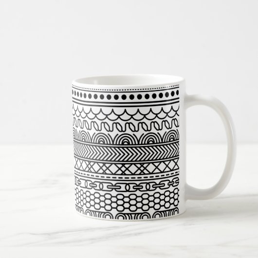 Mug Black & White Geometric Border Sampler Pattern (Droite)