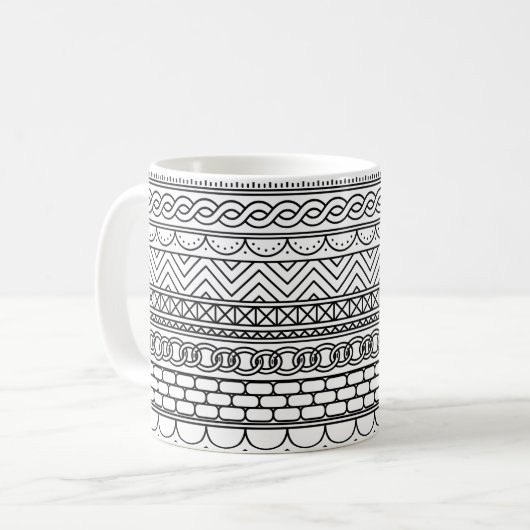 Mug Black & White Geometric Border Sampler Pattern (Devant gauche)