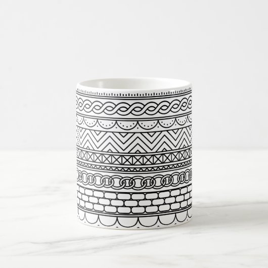Mug Black & White Geometric Border Sampler Pattern (Centre)