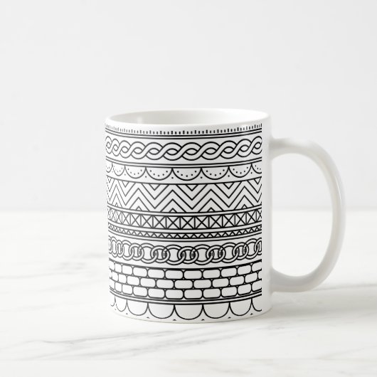 Mug Black & White Geometric Border Sampler Pattern (Droite)