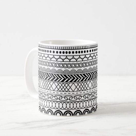 Mug Black & White Geometric Border Sampler Pattern (Devant gauche)