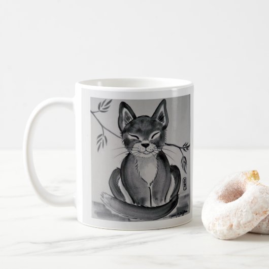 Mug Black & White Grey Alley Chat Oriental Design mign (Avec donut)