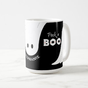 Mug Black White Orange Peek a Boot Ghosts Halloween