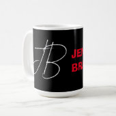 Mug Black White Red Handwriting Monogramme Ajouter un  (Devant gauche)