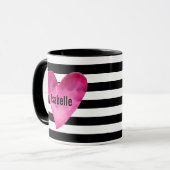 Mug Black + White Stripes Aquarelle Coeur VOTRE NOM (Devant gauche)