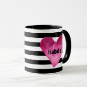 Mug Black + White Stripes Aquarelle Coeur VOTRE NOM (Devant droit)