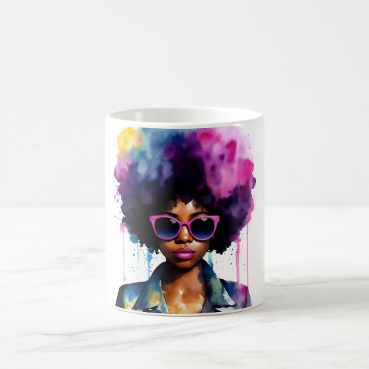 Mug Black Woman Afro Rainbow Lunettes de soleil Art (Centre)