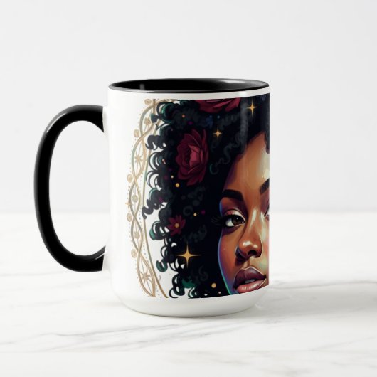 Mug Black Woman Dark Floral Afro (Gauche)
