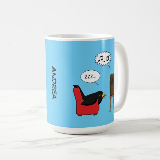 Mug Blackbird Dormir devant la télévision | Ajouter un (Devant droit)