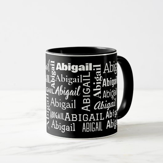 Mug Blanc ABIGAIL Nom Sur Noir (Devant droit)