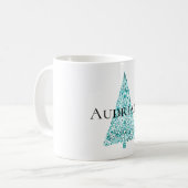 Mug Blanc Aqua Bleu sapin de Noël (Devant gauche)