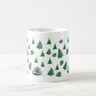 Mug Blanc Art Aquarelle Arbres de Noël