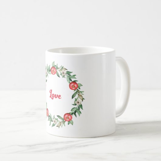 Mug blanc avec couronne de grenade rose (Devant droit)