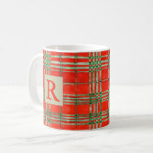 Mug Blanc avec Tartan Écossais Rouge + Initiale (Devant gauche)