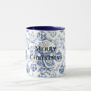 Mug Blanc Bleu Chic Noël Père Noël & Ornements