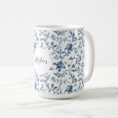 Mug Blanc Bleu Floral Chic   (Devant droit)