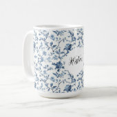 Mug Blanc Bleu Floral Chic   (Devant gauche)