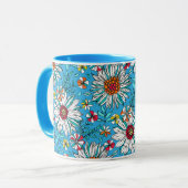 Mug Blanc Bleu Jaune Orange Rouge Fleurs de marais Mot (Devant gauche)