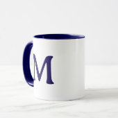 Mug blanc bleu marine moderne avec monogramme pers (Devant gauche)