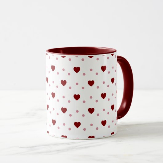Mug Blanc – Cœurs Rouge Foncé et Clair (Devant droit)