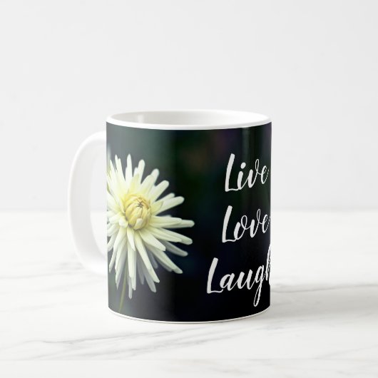 Mug Blanc Dahlia Fleur Motivation Vie Amour Rire (Devant gauche)