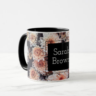 MUG BLANC DAHLIA FLORAL ÉLÉGANT