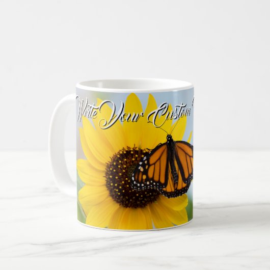 Mug Blanc de papillon et de tournesol de monarque (Devant gauche)