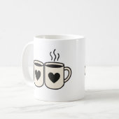 Mug Blanc Duo de Tasses Cœurs Noirs Illustration M (Devant gauche)