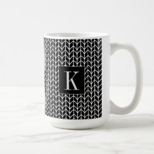 Mug BLANC Élevé en MAILLE NOIRE + Initiale II