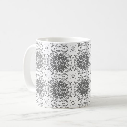 Mug Blanc et gris folklore ornement damas (Devant gauche)