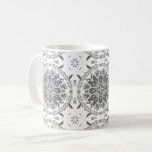 Mug Blanc et gris folklore ornement damas (Devant gauche)