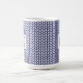 Mug Blanc Grand Tissu Tricot BLEU GRIS + Initiale (Centre)