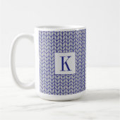 Mug Blanc Grand Tissu Tricot BLEU GRIS + Initiale (Gauche)